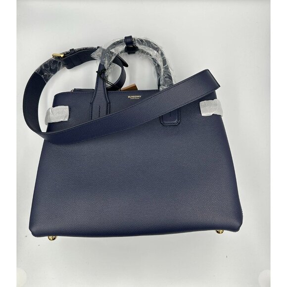 Burberry Medium Banner House Check Derby Leather Tote Shoulder Bag Regency Blue - Picture 3 of 16